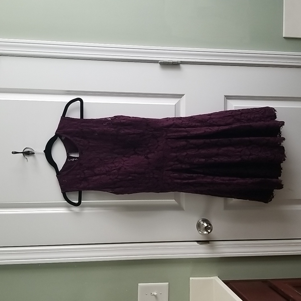 Anthropologie aubergine lace cocktail dress